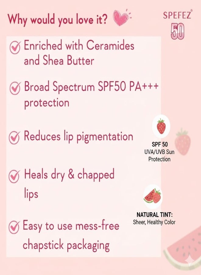 SPEFEZ Lip Balm Spf 50 PA++++& Vitamin C + E | For Dark Lips Tinted Ceramide Lip Balm- Kojic Acid & Niacinamide | For Lip Lightening & Protection | For men and women | 5gm (Strawberry & Watermelon) - Image 5